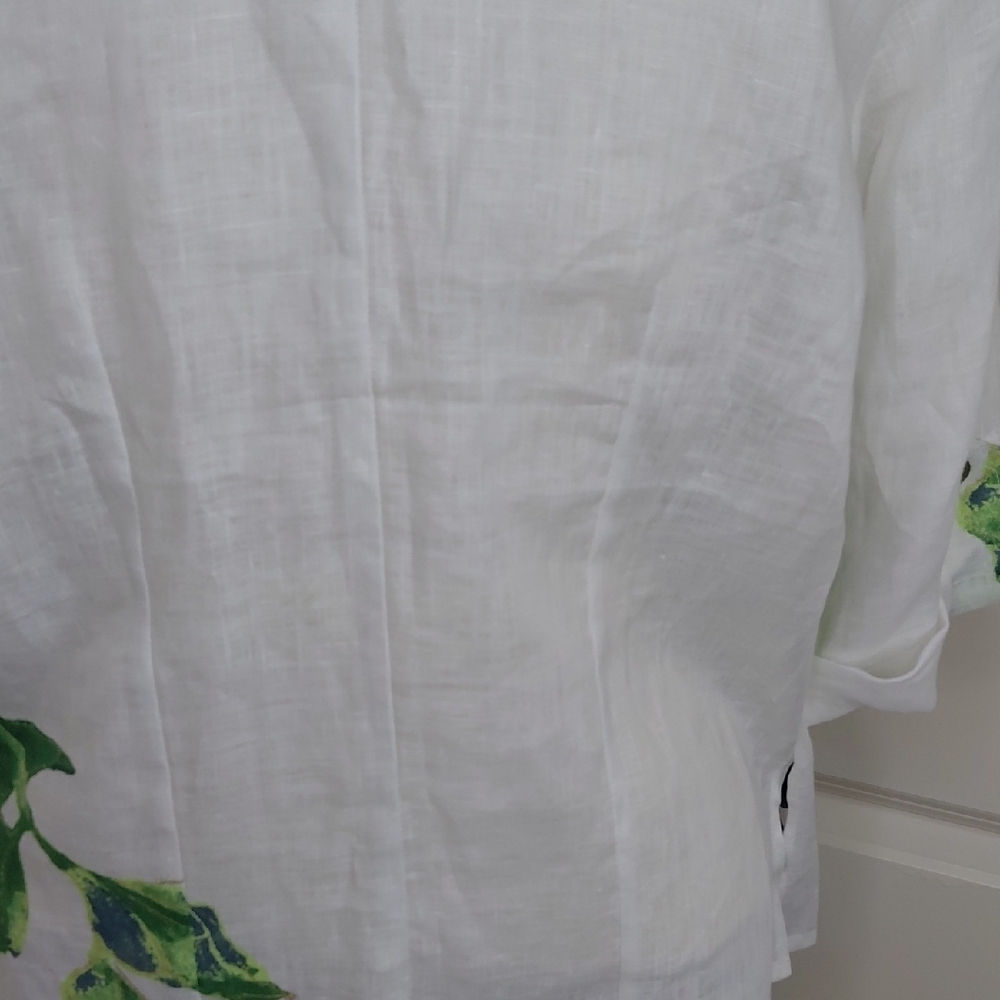 Sagimar Floral Button Down 100% Linen Shirt Blue, White Sz S - Picture 3 of 10